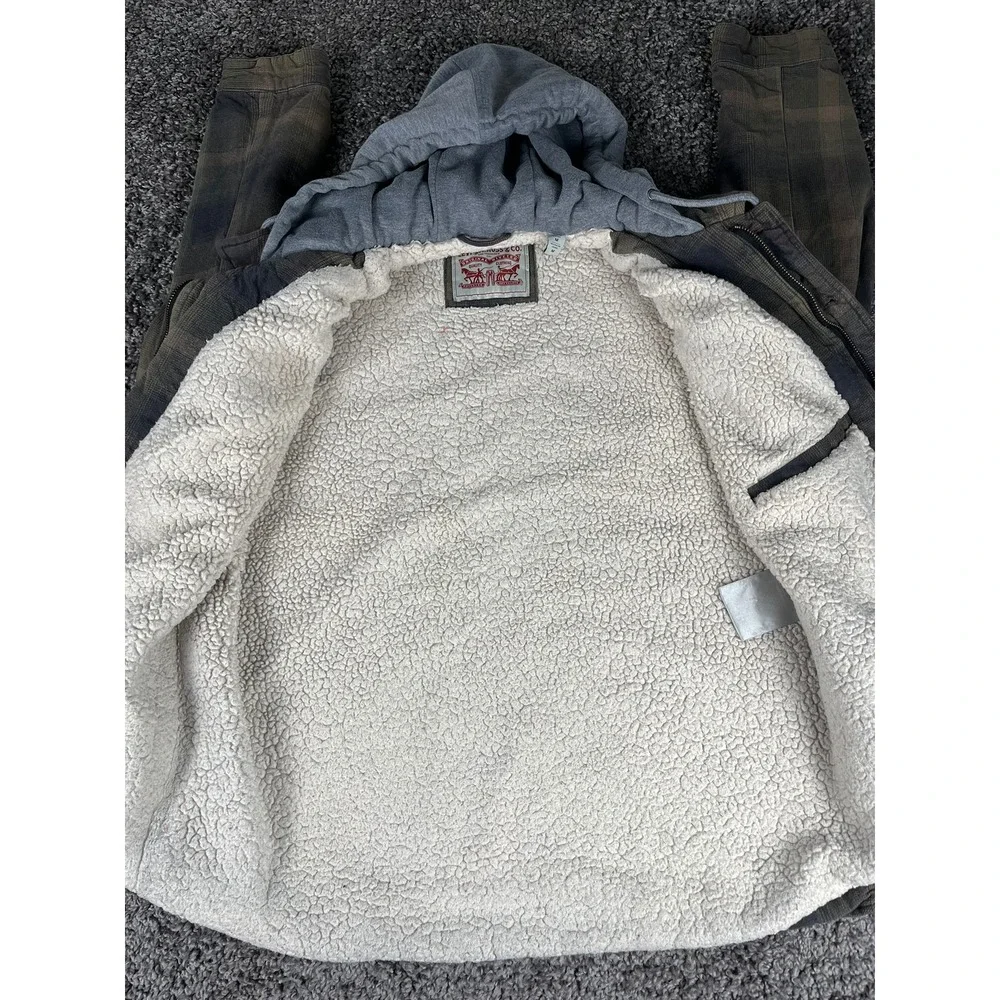 Levis Mens Plaid Hooded Flannel Sherpa Lined Shirt Jacket Brown Olive Size M - Picture 10 of 10